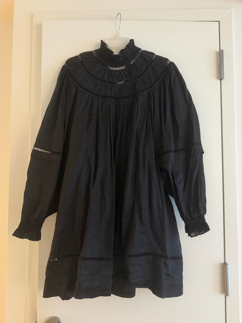 Isabel Marant Black Smocked Linen Dress